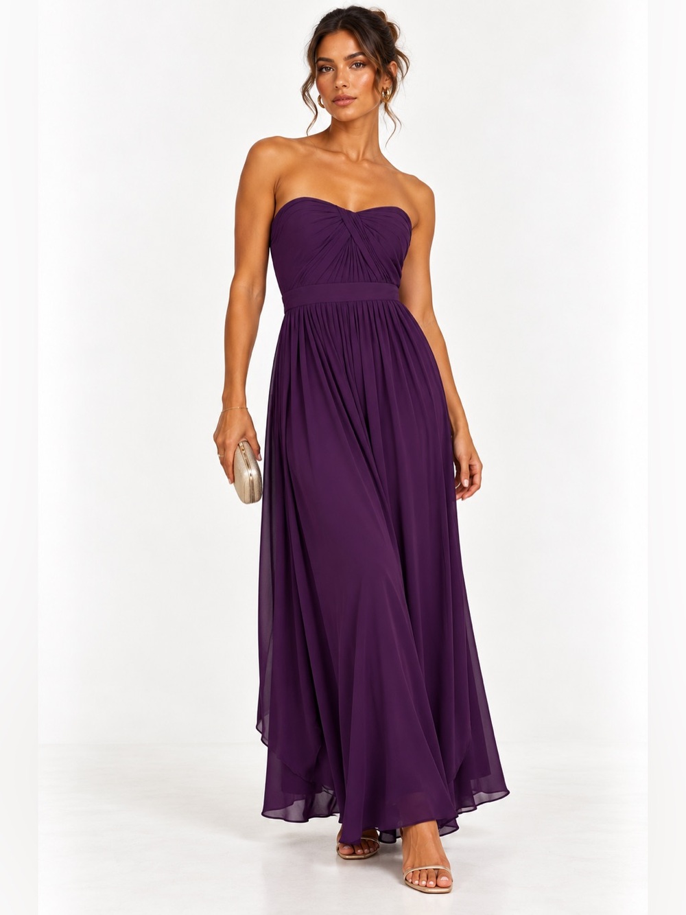 JENNY YOO Strapless Purple Maxi Dress - Elegant Evening Gown Bridesmaid Wedding